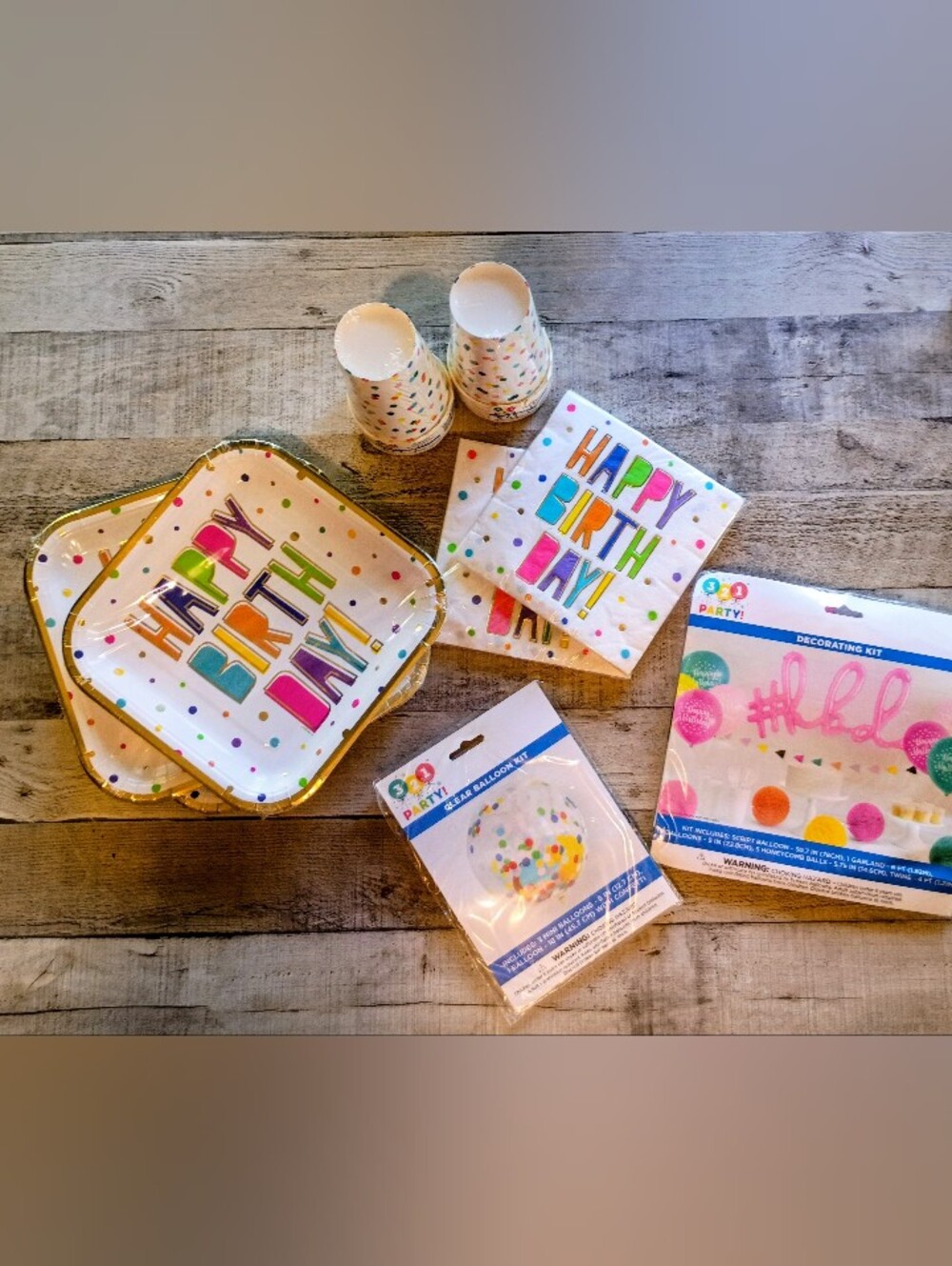 White Multicolor Confetti 'Happy Birthday' Party Set With Balloons